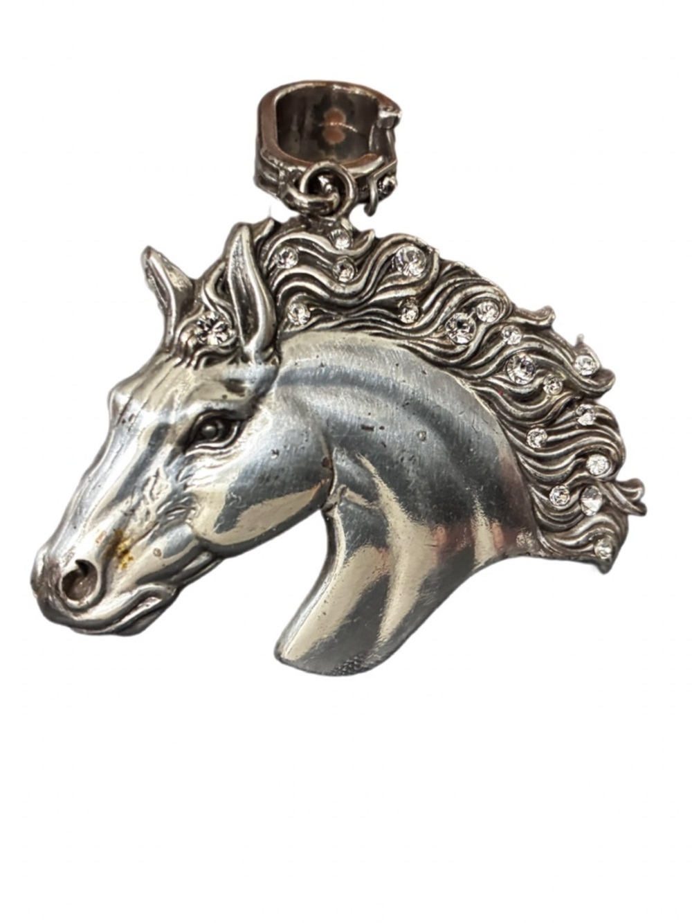 Cowgirl Horse Head Western Charm Pendant Stainless Steel Crystals 3-Dimensional